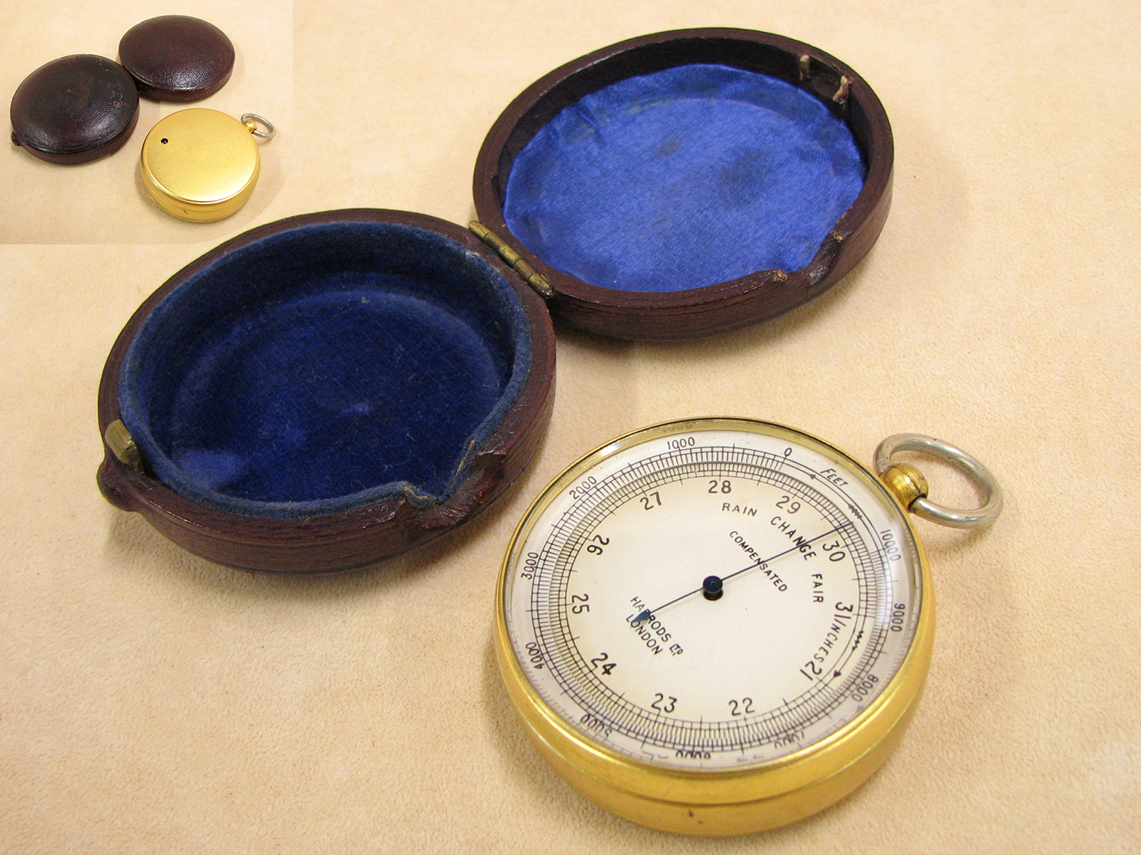 Early 20th century Harrods London pocket barometer and altimeter